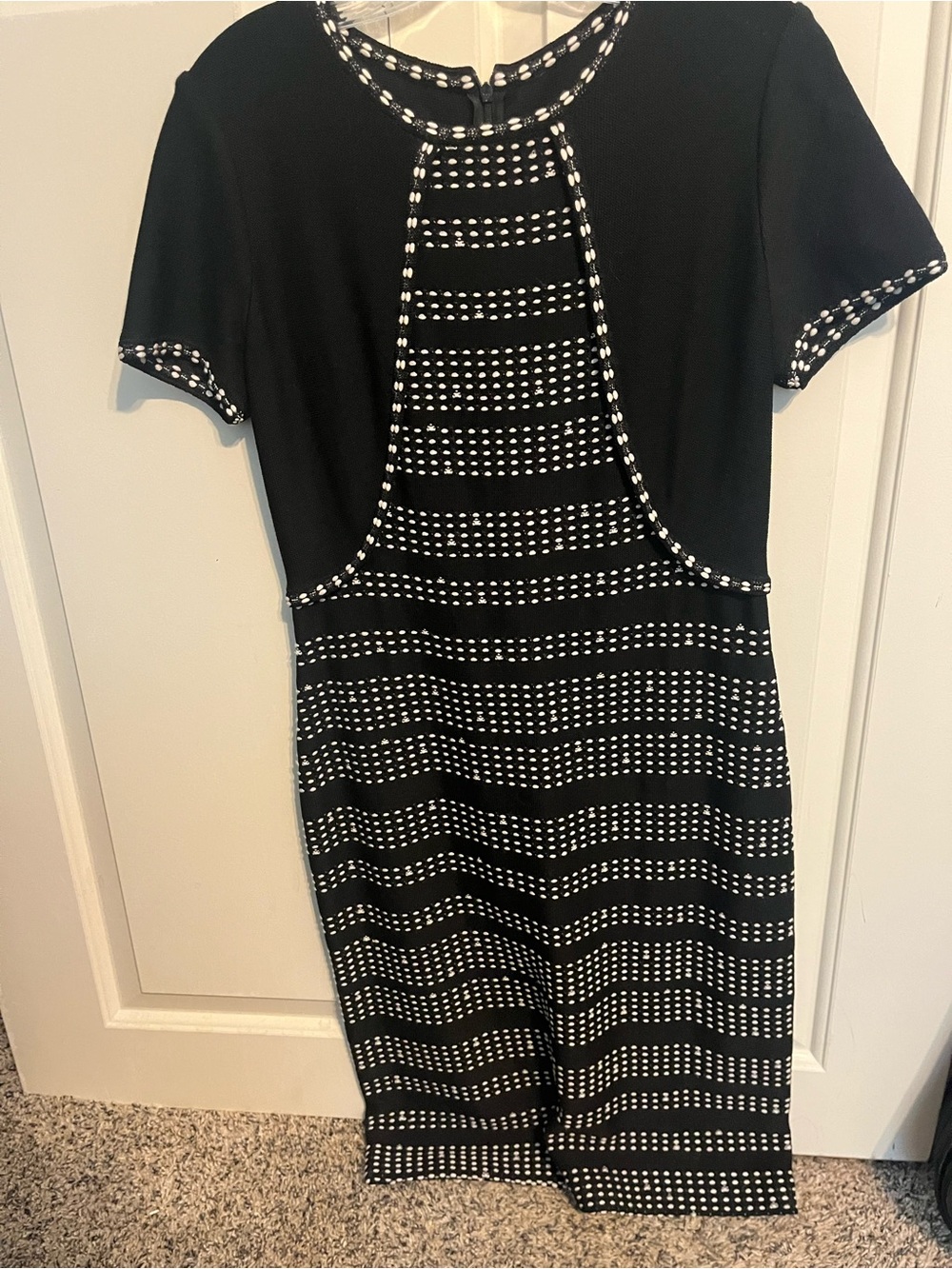 St. John Black Wool Blend Dress with White Dot Stripe Detailing